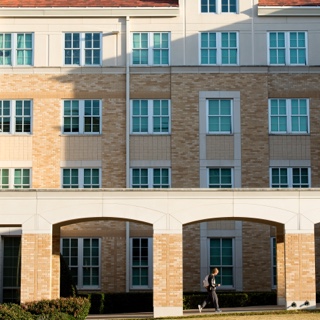 This four-story residence hall is part of TCU's campus commons area